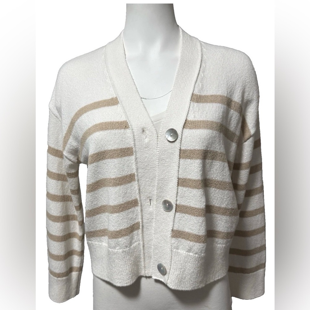 Rails Geneva Cardigan Sweater Sand Stripe Relaxed Size XS Cool Jade Cotton Blend - Picture 14 of 16